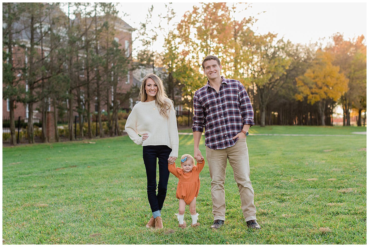  Fall family photos with family of three in Carmel, IN at Coxhall Gardens 