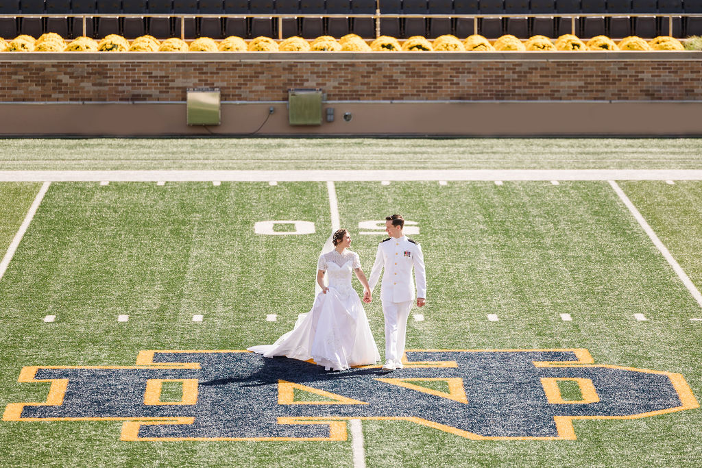 Wedding Photos on the Football Field of University of Notre Dame