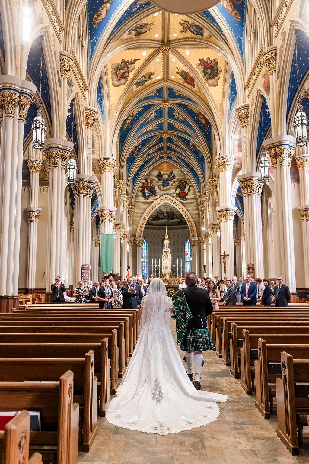 Bride Walking Down Aisle at Basilica of the Sacred Heart Notre Dame